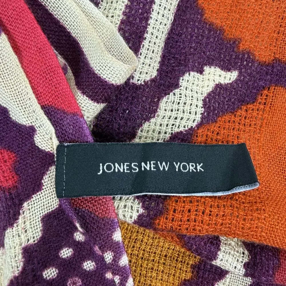 Jones New York Colorful Orange Purple Floral Print Fringe Scarf Wrap 76